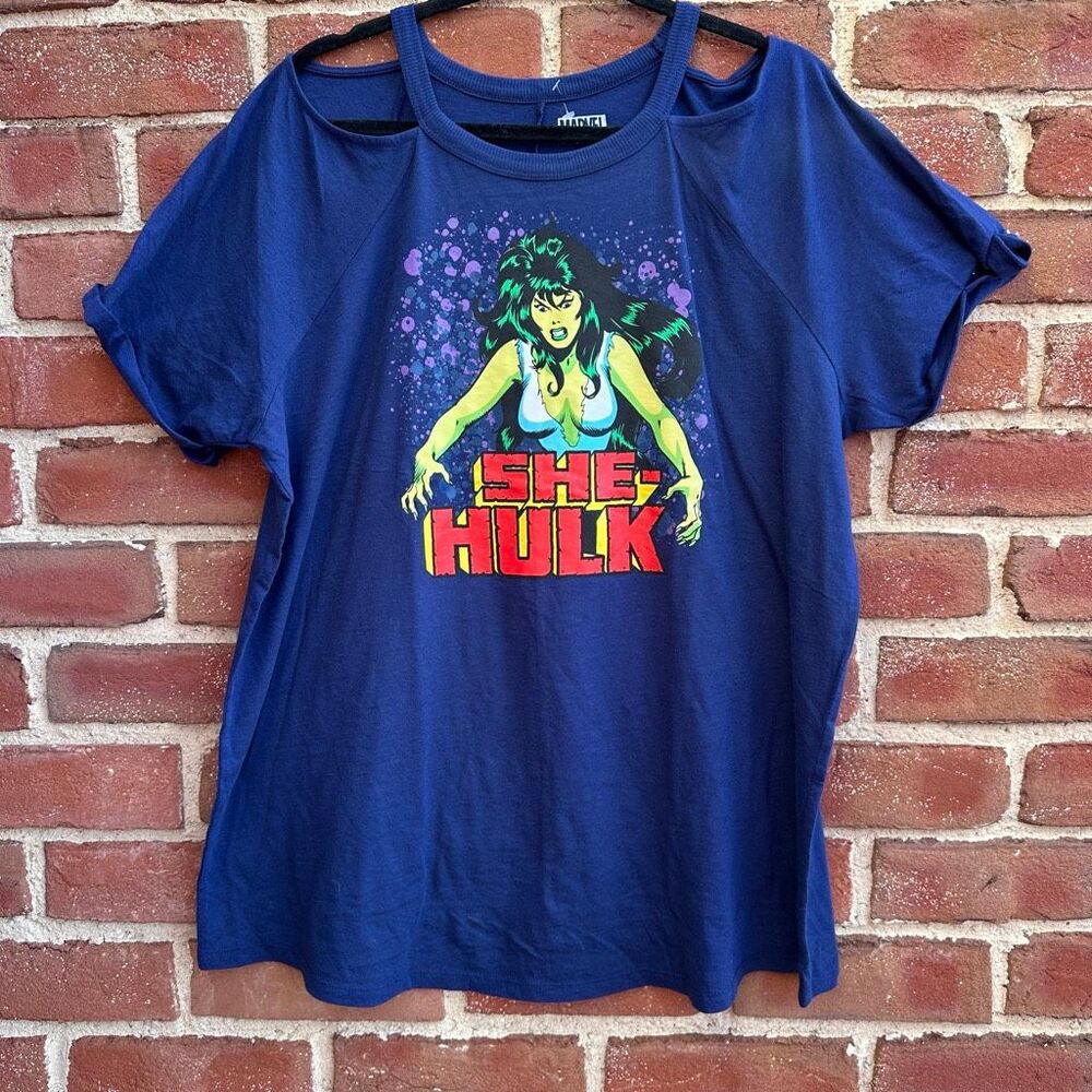 Torrid X Marvel She-Hulk Cold Shoulder Graphic Tee Navy 1X NEW